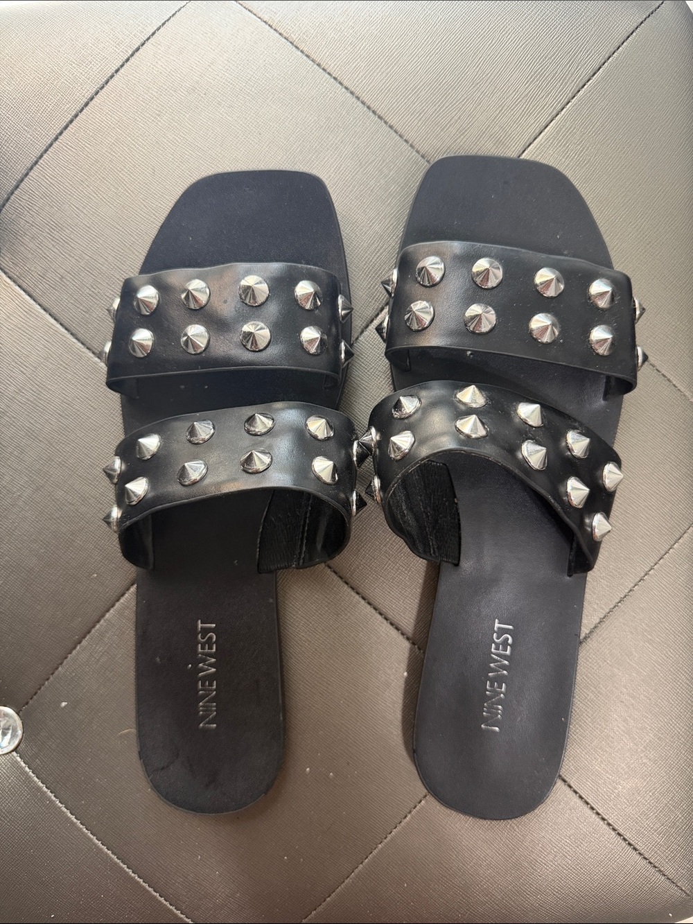 Nine West Black Double-Stud Slide Mules